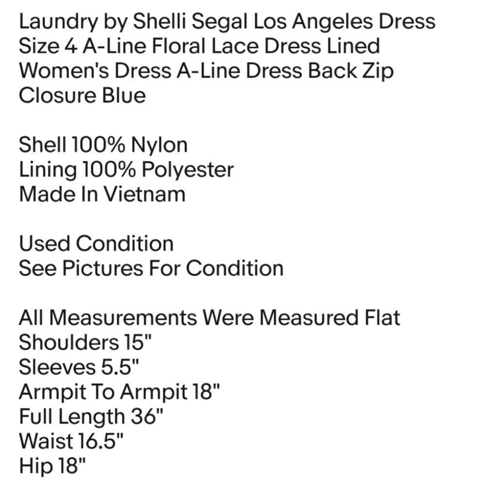 Laundry by Shelli Segal Los Angeles Dress Size 4 A-Line Floral Lace Dress Lined - Picture 2 of 7
